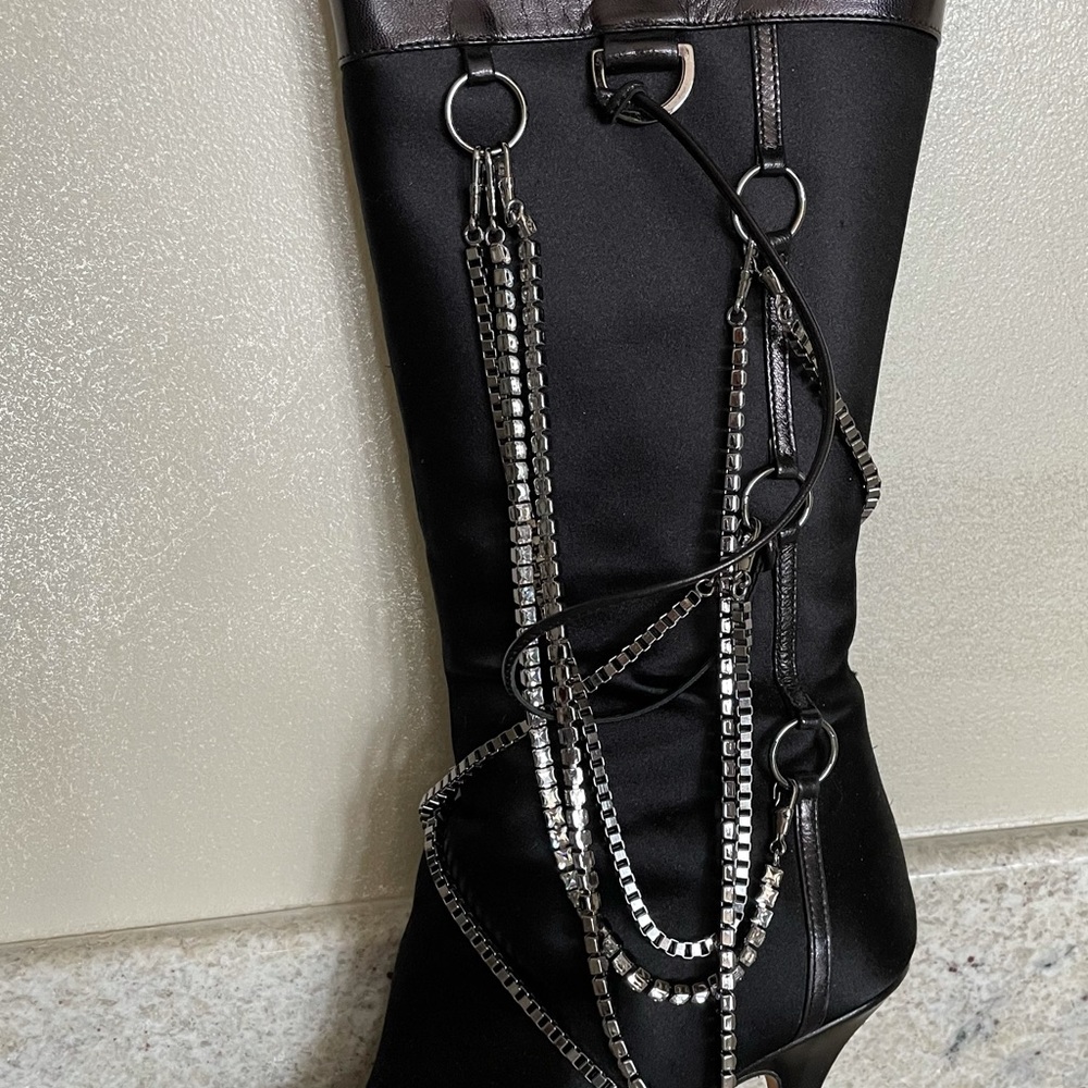Jimmy Choo lucia black satin chains crystal boot 6 - Picture 3 of 11